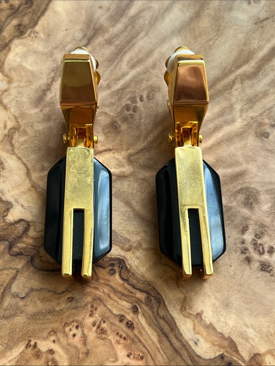 Vince Camuto Jewelry - Vince Camuto Art Deco Gold-Tone Clip-On Earrings with Black Accents